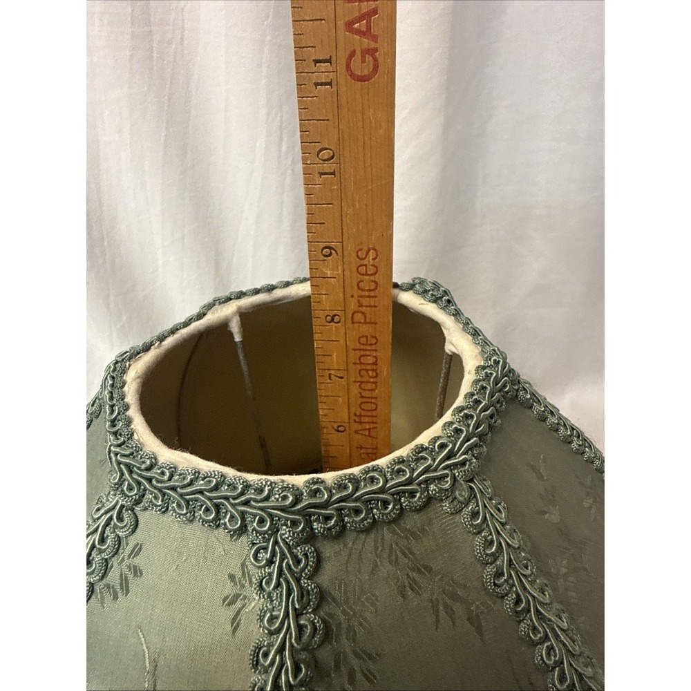 Vintage Victorian Style Green Lamp Shade Damask Brocade Fabric Fringe Floral - Picture 5 of 8
